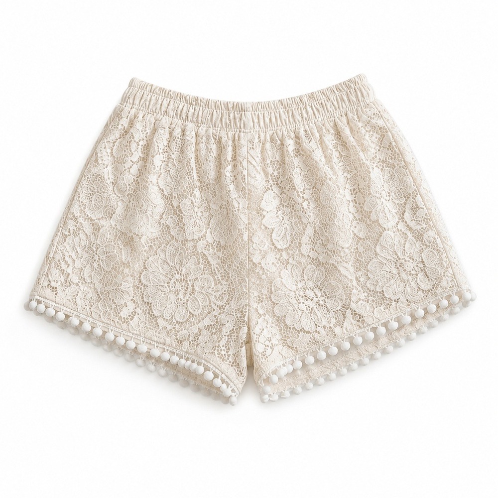 Tea N Rose Girls Lace Shorts L Cream‎ Elastic Waist Lined Shortie